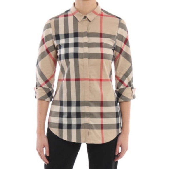 Burberry Britt Button Down Three Quarter Sleeve | Color Tan | Size: Small - Picture 11 of 12